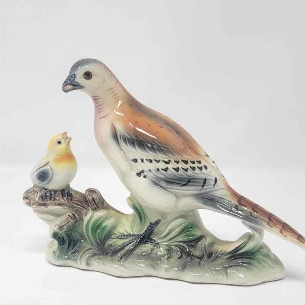 Mother Bird Feeding Chick Porcelain Figurine